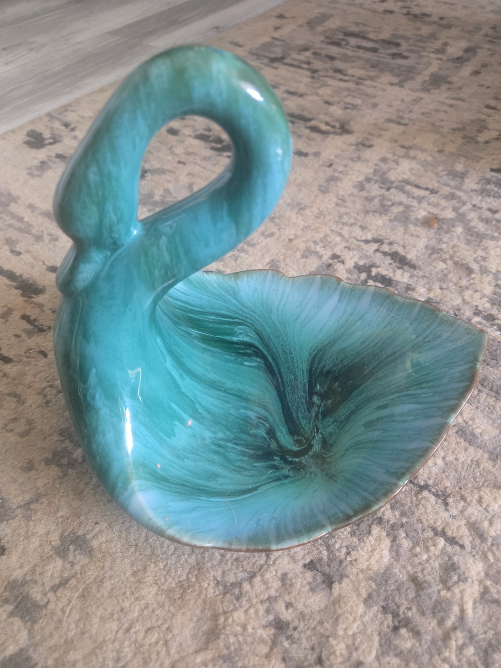 Vintage Blue Mountain Pottery Swan Dish - Green Drip Glaze MCM  Marked CANADA